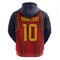 Custom Spain La Roja Football Zip Hoodie Gothic Typography Royal Crest Pinstripe