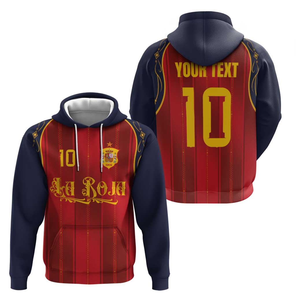 Custom Spain La Roja Football Zip Hoodie Gothic Typography Royal Crest Pinstripe