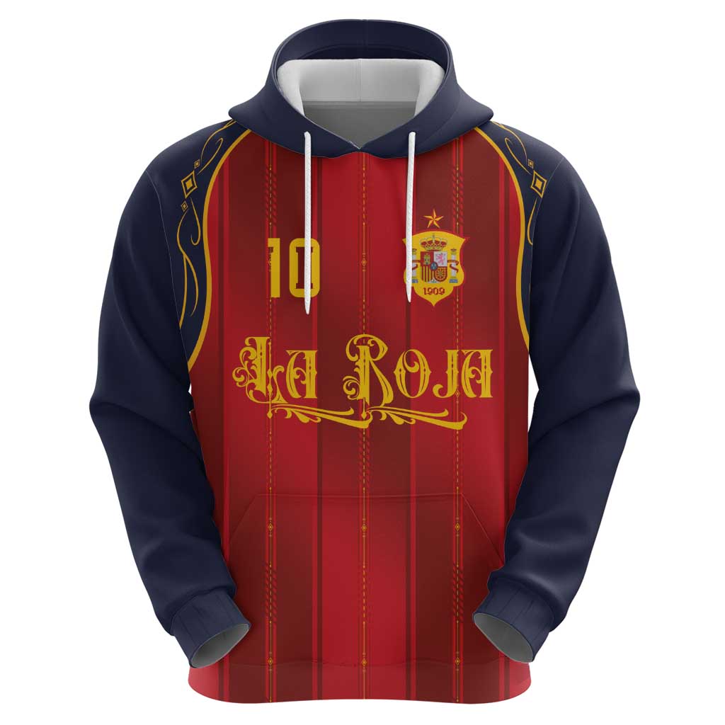 Custom Spain La Roja Football Zip Hoodie Gothic Typography Royal Crest Pinstripe
