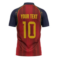 Custom Spain La Roja Football Zipper Polo Shirt Gothic Typography Royal Crest Pinstripe
