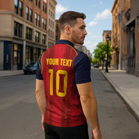 Custom Spain La Roja Football Zipper Polo Shirt Gothic Typography Royal Crest Pinstripe