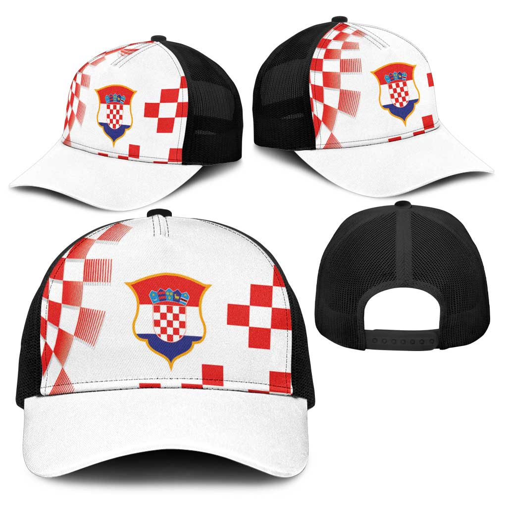 Croatia National Football Baseball Net Cap Dynamic Red Checkerboard Pattern With Heritage National Crest