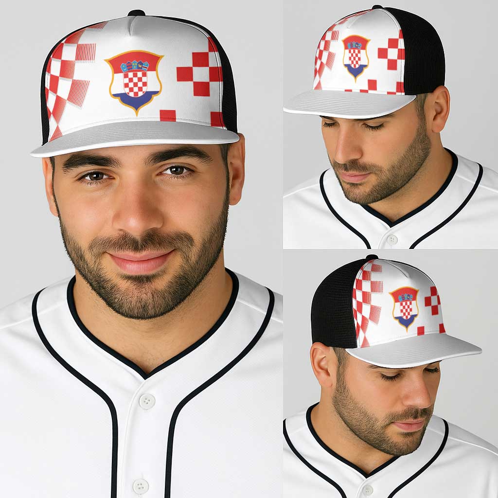 Croatia National Football Baseball Net Cap Dynamic Red Checkerboard Pattern With Heritage National Crest