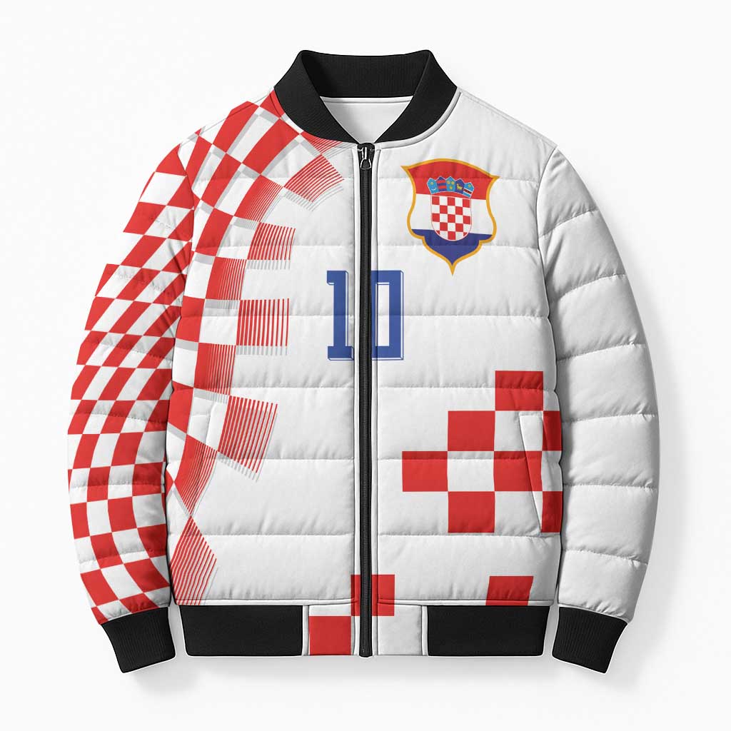 Custom Croatia National Football Bomber Puffer Jacket Dynamic Red Heritage Checkerboard Pattern