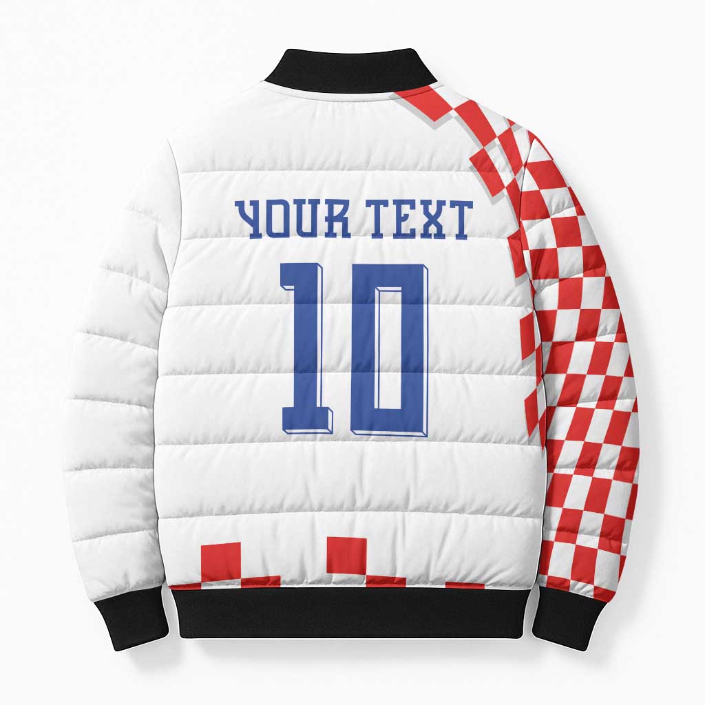 Custom Croatia National Football Bomber Puffer Jacket Dynamic Red Heritage Checkerboard Pattern