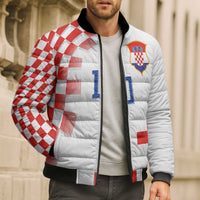 Custom Croatia National Football Bomber Puffer Jacket Dynamic Red Heritage Checkerboard Pattern