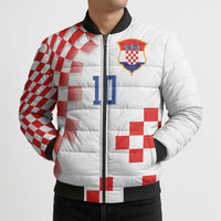 Custom Croatia National Football Bomber Puffer Jacket Dynamic Red Heritage Checkerboard Pattern