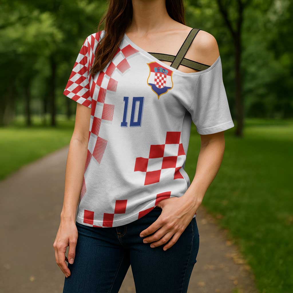 Custom Croatia National Football Cross Shoulder Shirt Dynamic Red Heritage Checkerboard Pattern