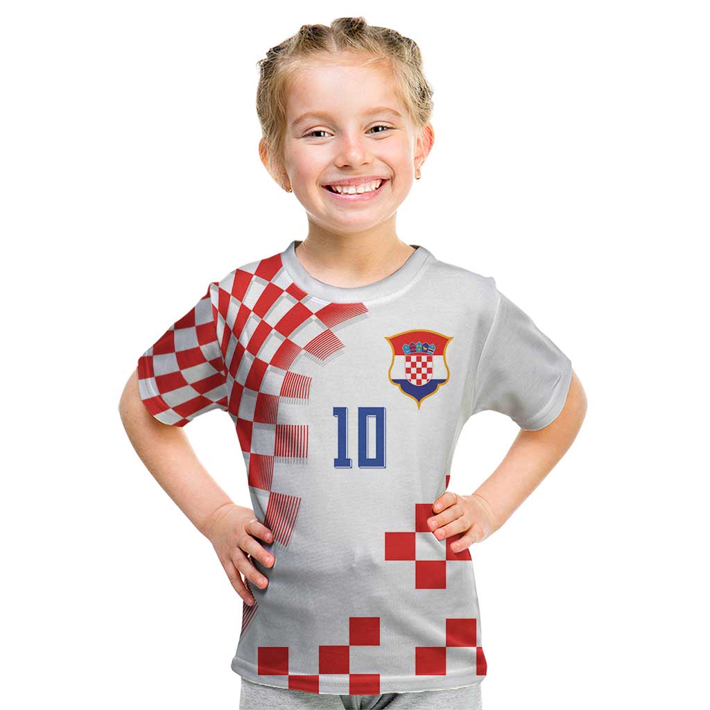 Custom Croatia National Football Kid T Shirt Dynamic Red Heritage Checkerboard Pattern