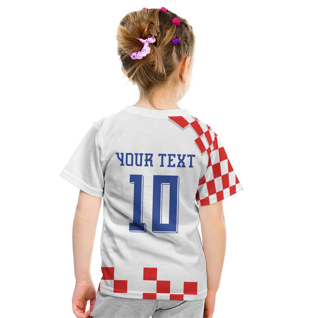 Custom Croatia National Football Kid T Shirt Dynamic Red Heritage Checkerboard Pattern