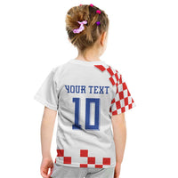 Custom Croatia National Football Kid T Shirt Dynamic Red Heritage Checkerboard Pattern