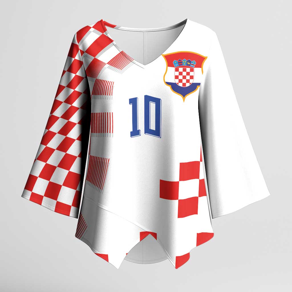 Custom Croatia National Football Kimono Sleeve Blouse Dynamic Red Heritage Checkerboard Pattern