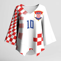 Custom Croatia National Football Kimono Sleeve Blouse Dynamic Red Heritage Checkerboard Pattern