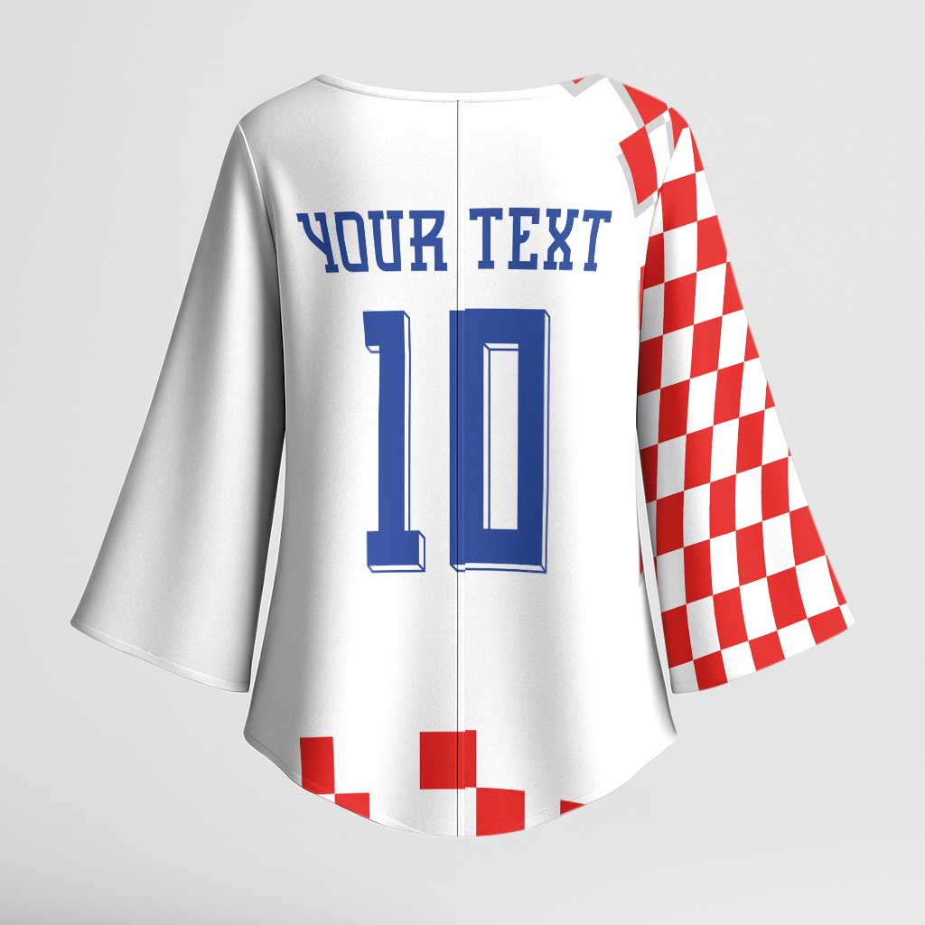 Custom Croatia National Football Kimono Sleeve Blouse Dynamic Red Heritage Checkerboard Pattern