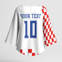 Custom Croatia National Football Kimono Sleeve Blouse Dynamic Red Heritage Checkerboard Pattern