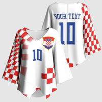 Custom Croatia National Football Kimono Sleeve Blouse Dynamic Red Heritage Checkerboard Pattern