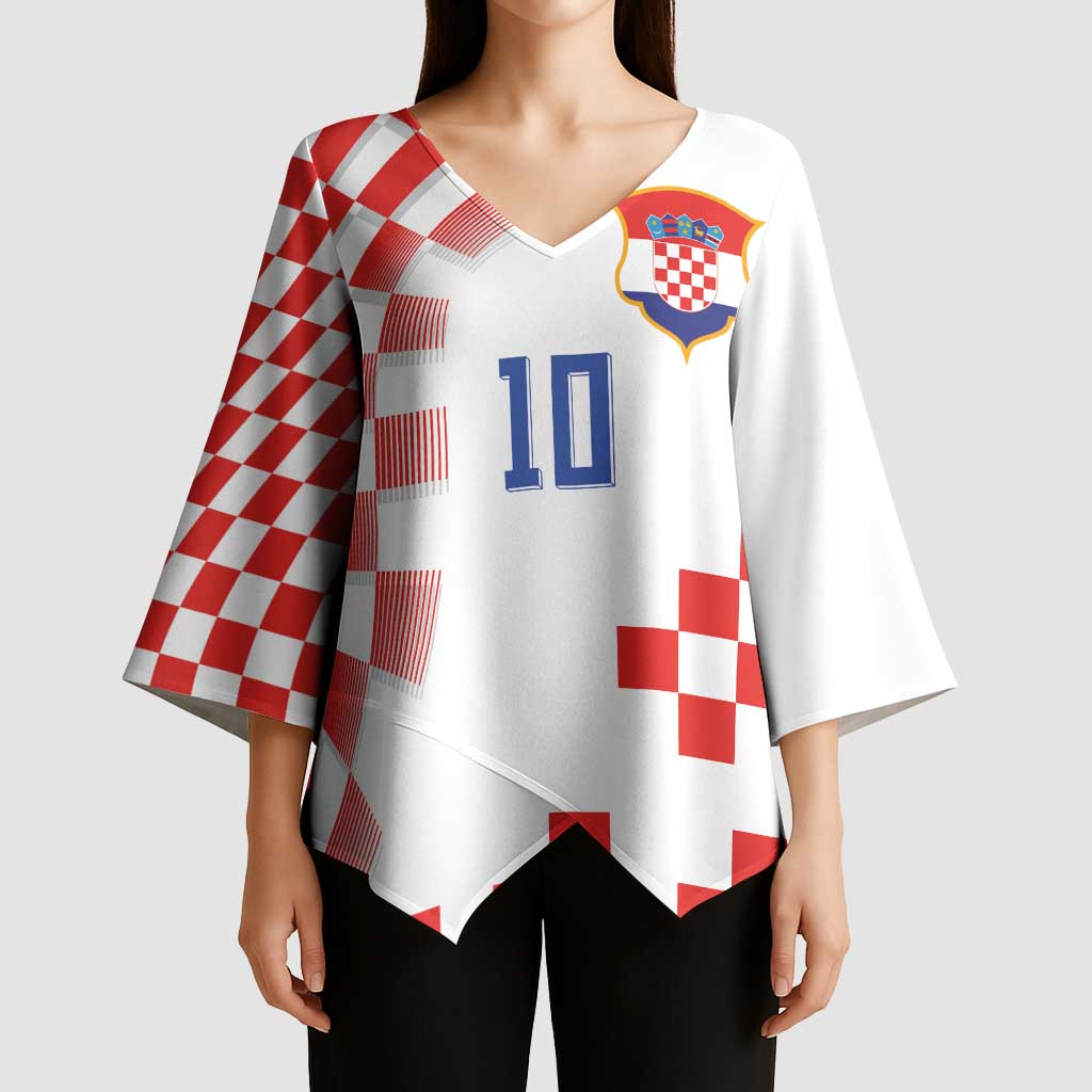 Custom Croatia National Football Kimono Sleeve Blouse Dynamic Red Heritage Checkerboard Pattern