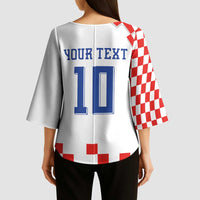 Custom Croatia National Football Kimono Sleeve Blouse Dynamic Red Heritage Checkerboard Pattern