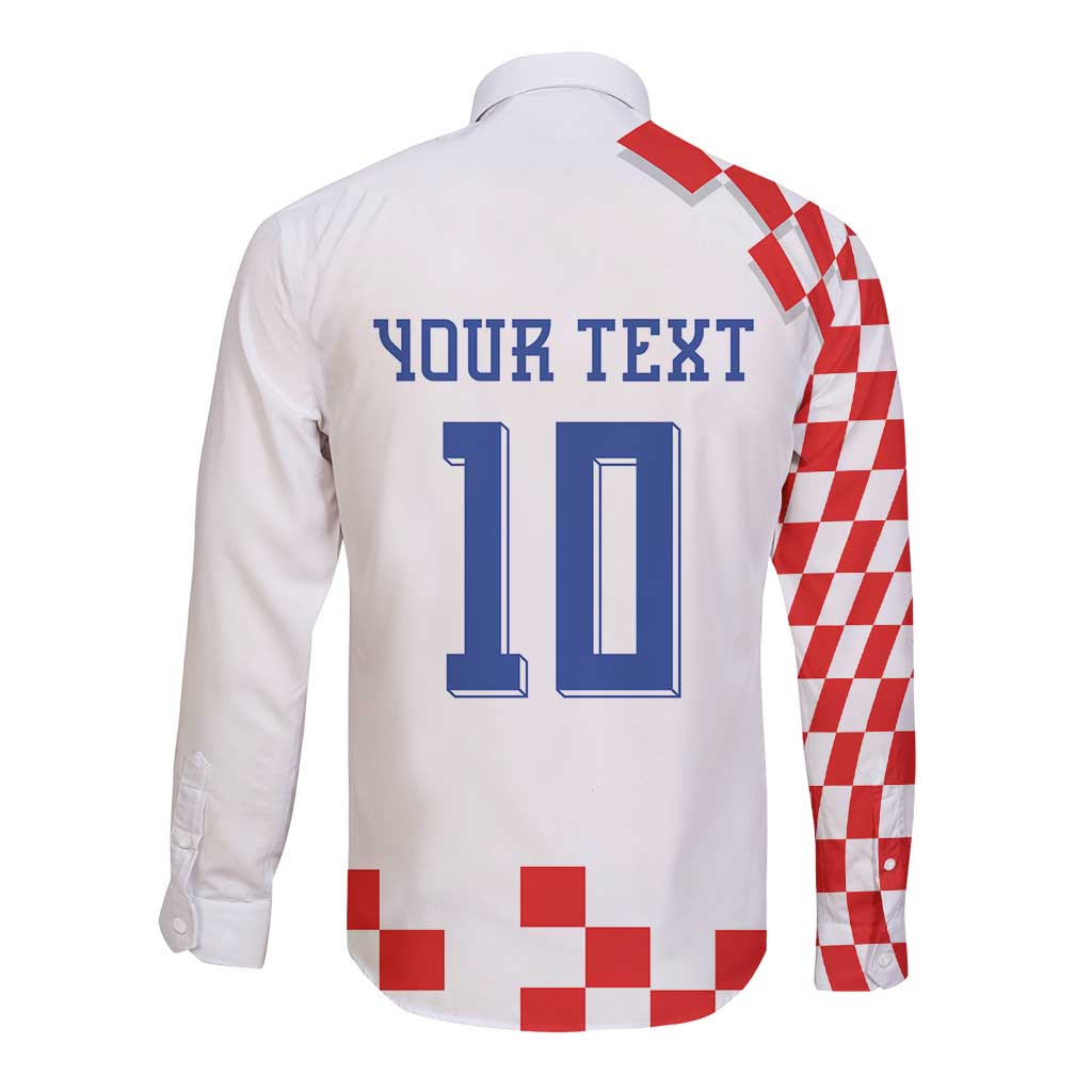 Custom Croatia National Football Long Sleeve Button Shirt Dynamic Red Heritage Checkerboard Pattern