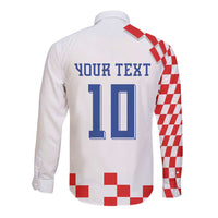 Custom Croatia National Football Long Sleeve Button Shirt Dynamic Red Heritage Checkerboard Pattern