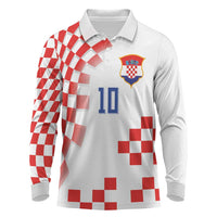 Custom Croatia National Football Long Sleeve Polo Shirt Dynamic Red Heritage Checkerboard Pattern