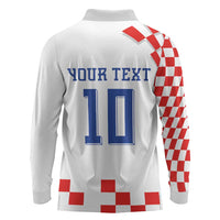 Custom Croatia National Football Long Sleeve Polo Shirt Dynamic Red Heritage Checkerboard Pattern