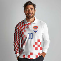 Custom Croatia National Football Long Sleeve Polo Shirt Dynamic Red Heritage Checkerboard Pattern