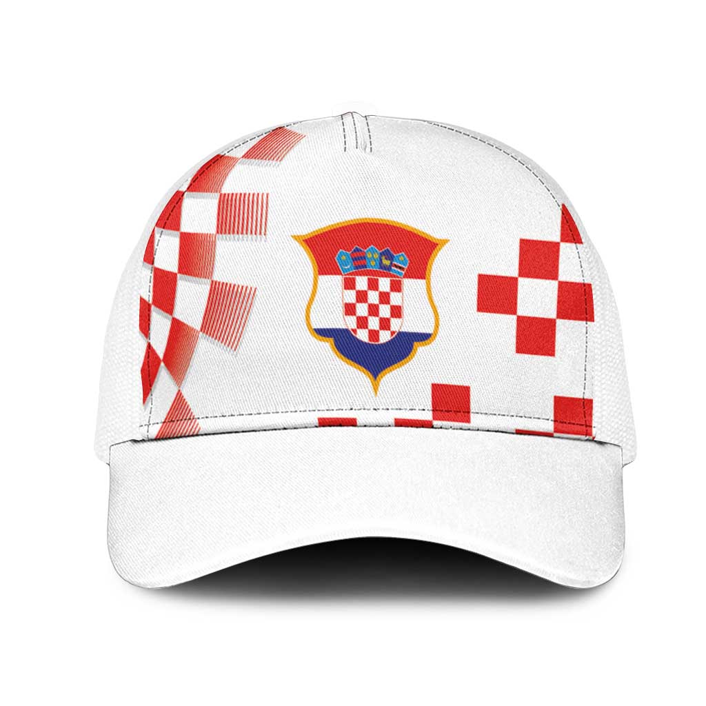Croatia National Football Mesh Trucker Cap Dynamic Red Checkerboard Pattern With Heritage National Crest