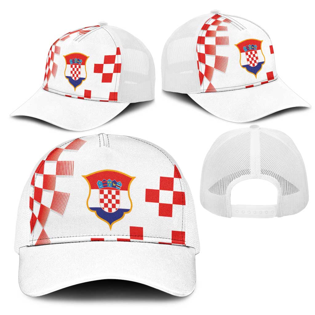 Croatia National Football Mesh Trucker Cap Dynamic Red Checkerboard Pattern With Heritage National Crest