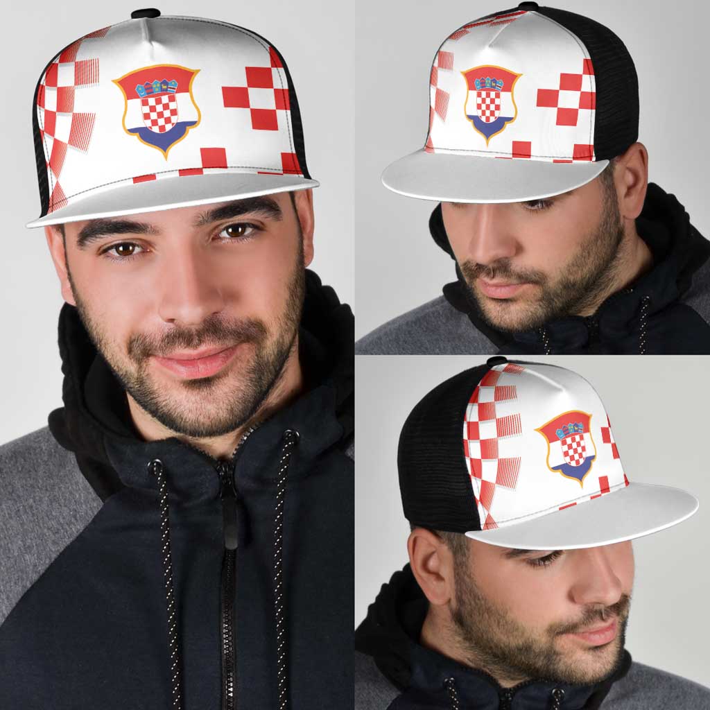 Croatia National Football Mesh Trucker Cap Dynamic Red Checkerboard Pattern With Heritage National Crest