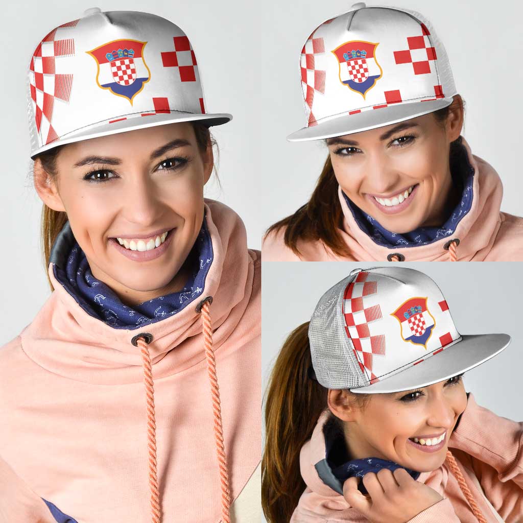 Croatia National Football Mesh Trucker Cap Dynamic Red Checkerboard Pattern With Heritage National Crest