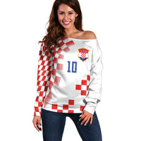 Custom Croatia National Football Off Shoulder Sweater Dynamic Red Heritage Checkerboard Pattern
