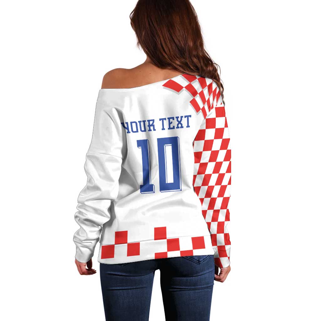 Custom Croatia National Football Off Shoulder Sweater Dynamic Red Heritage Checkerboard Pattern