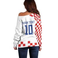 Custom Croatia National Football Off Shoulder Sweater Dynamic Red Heritage Checkerboard Pattern