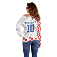 Custom Croatia National Football Off Shoulder Sweater Dynamic Red Heritage Checkerboard Pattern