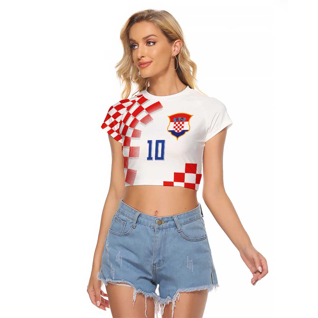 Custom Croatia National Football Raglan Cropped T Shirt Dynamic Red Heritage Checkerboard Pattern