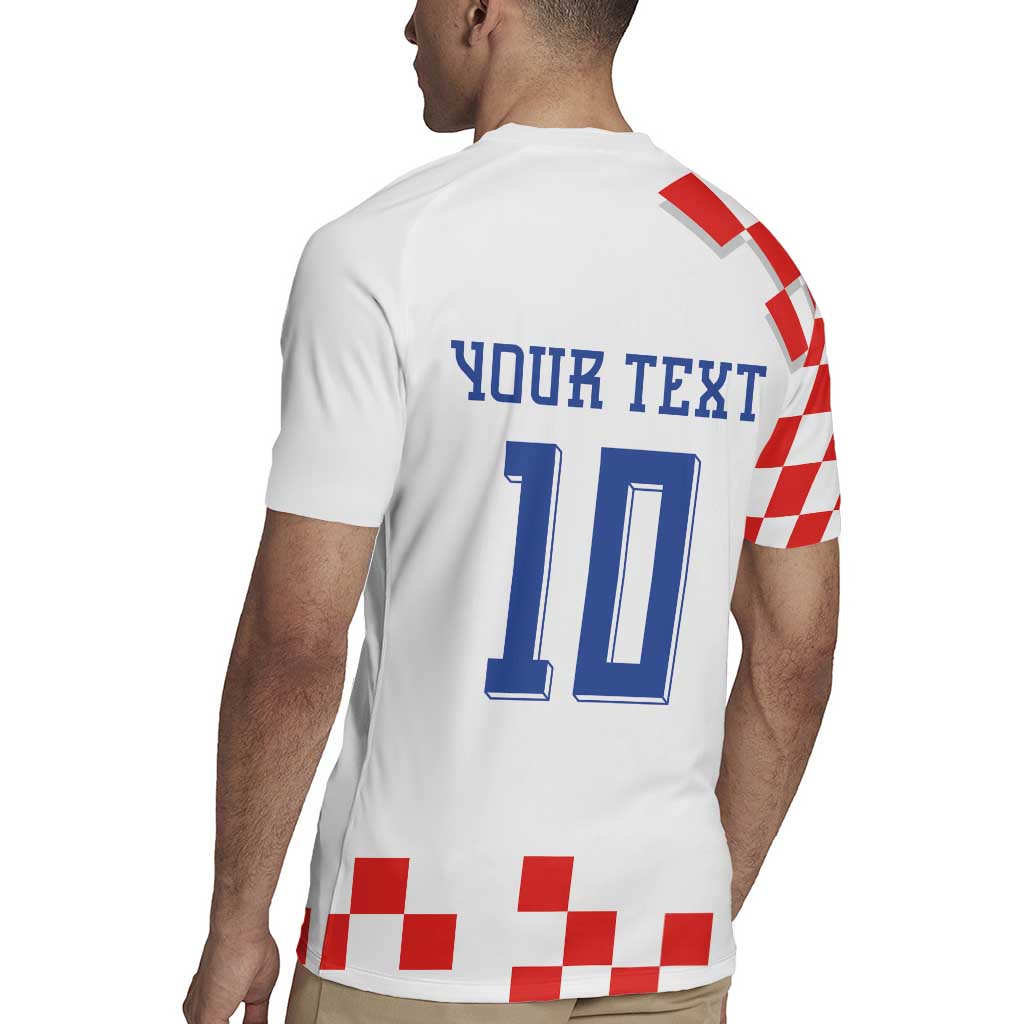 Custom Croatia National Football Rugby Jersey Dynamic Red Heritage Checkerboard Pattern