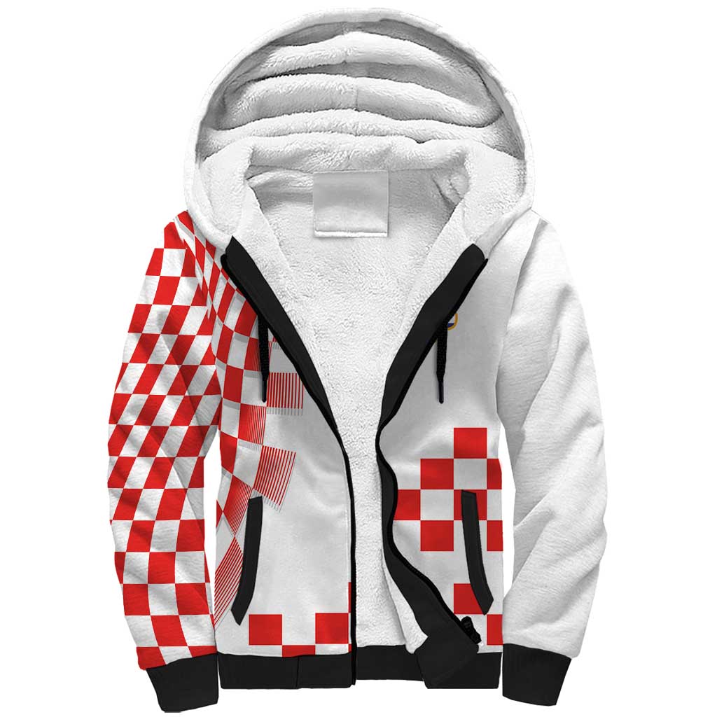Custom Croatia National Football Sherpa Hoodie Dynamic Red Heritage Checkerboard Pattern