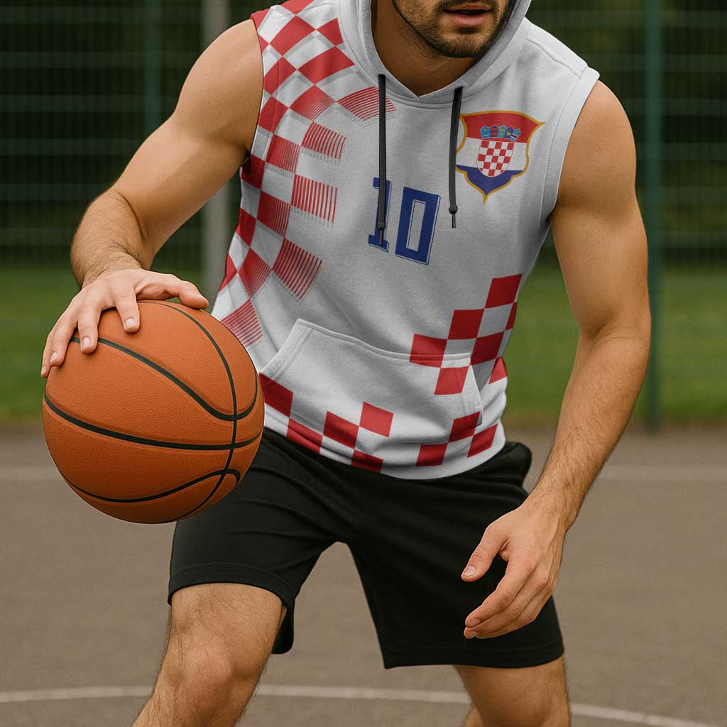 Custom Croatia National Football Sleeveless Hoodie Dynamic Red Heritage Checkerboard Pattern