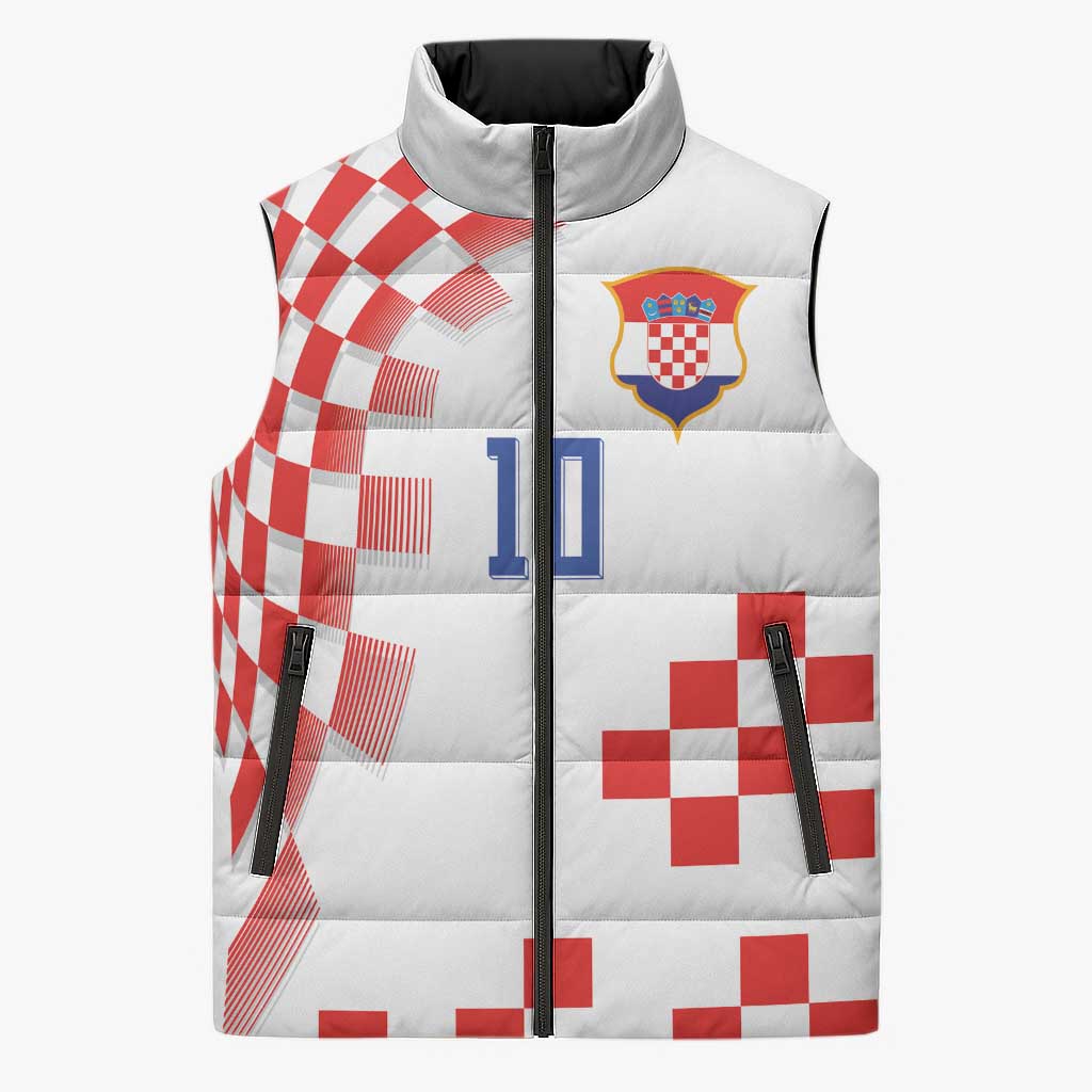 Custom Croatia National Football Sleeveless Puffer Jacket Dynamic Red Heritage Checkerboard Pattern