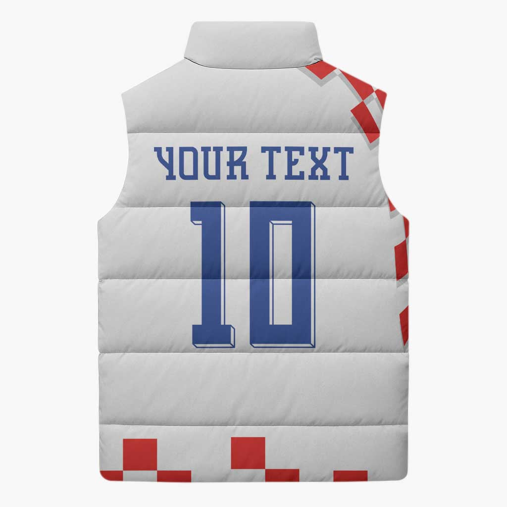 Custom Croatia National Football Sleeveless Puffer Jacket Dynamic Red Heritage Checkerboard Pattern