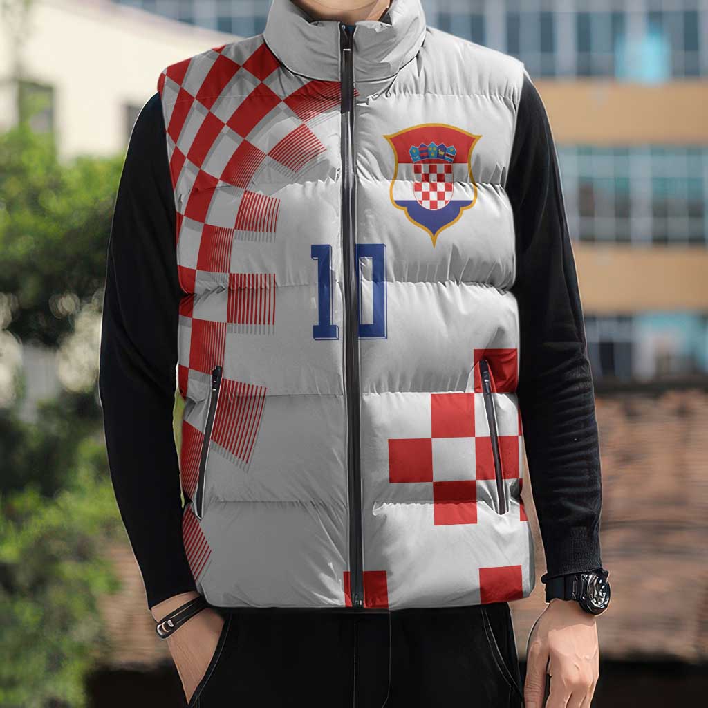 Custom Croatia National Football Sleeveless Puffer Jacket Dynamic Red Heritage Checkerboard Pattern