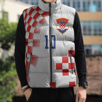 Custom Croatia National Football Sleeveless Puffer Jacket Dynamic Red Heritage Checkerboard Pattern