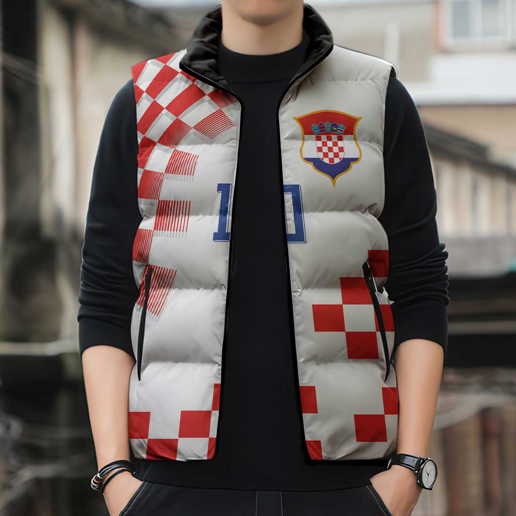 Custom Croatia National Football Sleeveless Puffer Jacket Dynamic Red Heritage Checkerboard Pattern