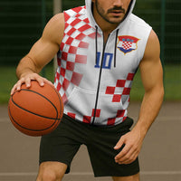 Custom Croatia National Football Sleeveless Zip Hoodie Dynamic Red Heritage Checkerboard Pattern