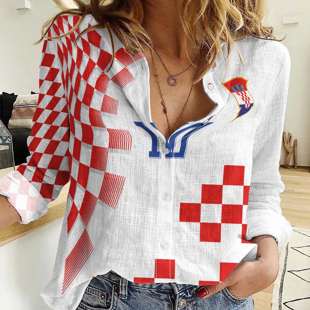 Custom Croatia National Football Women Casual Shirt Dynamic Red Heritage Checkerboard Pattern