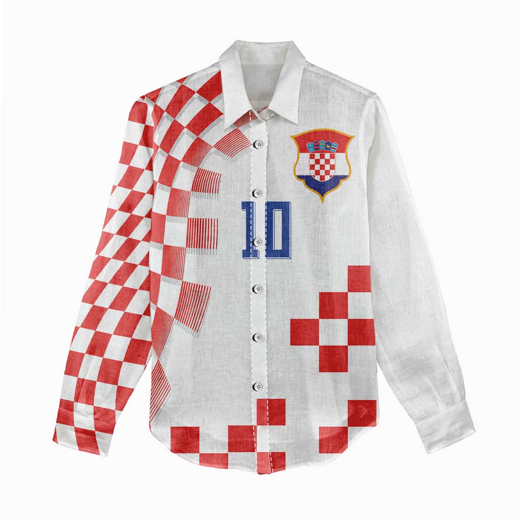 Custom Croatia National Football Women Casual Shirt Dynamic Red Heritage Checkerboard Pattern