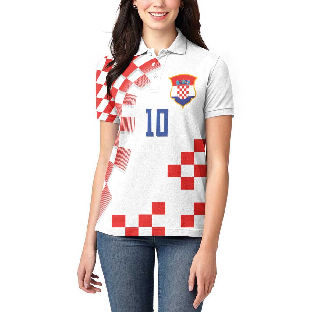 Custom Croatia National Football Women Polo Shirt Dynamic Red Heritage Checkerboard Pattern