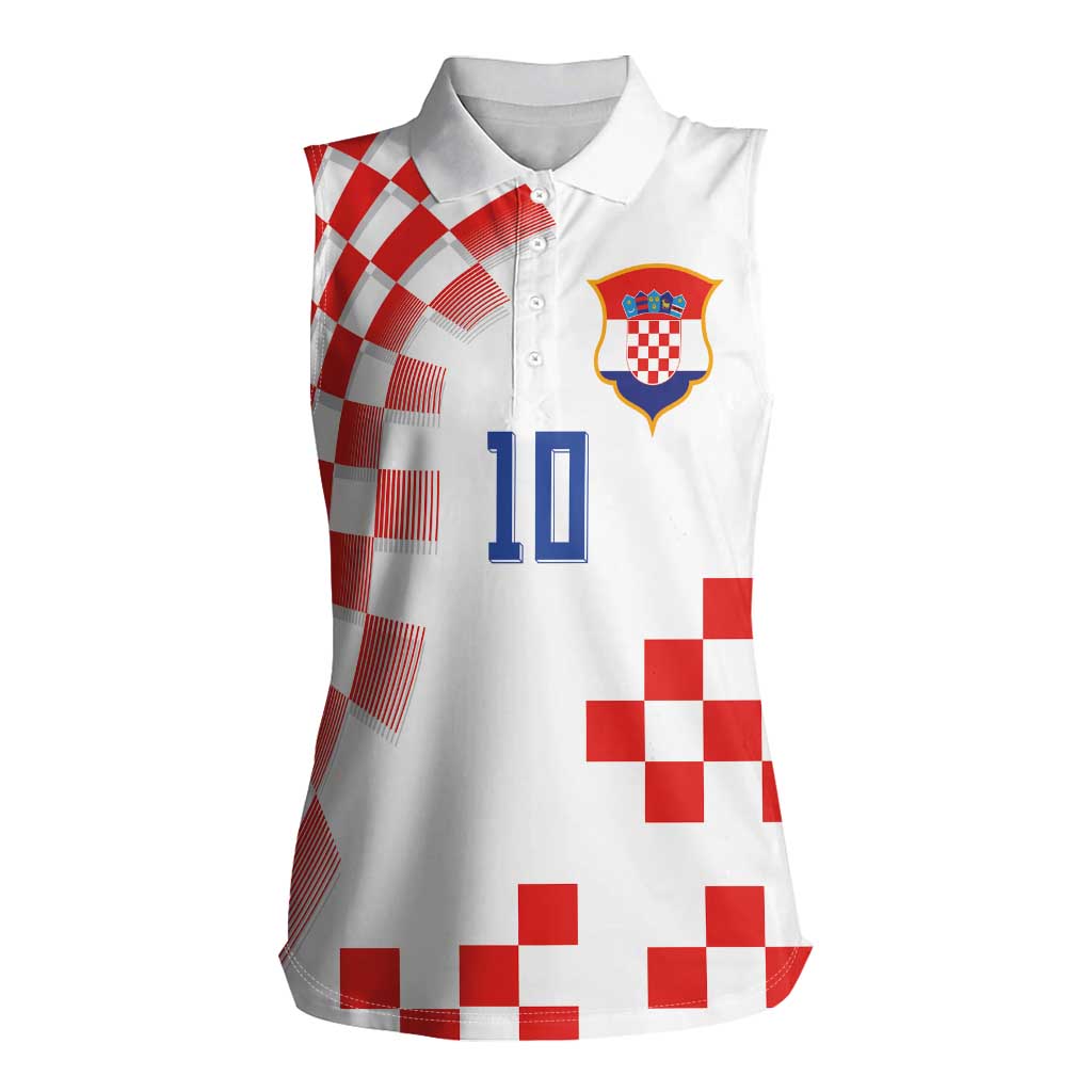 Custom Croatia National Football Women Sleeveless Polo Shirt Dynamic Red Heritage Checkerboard Pattern