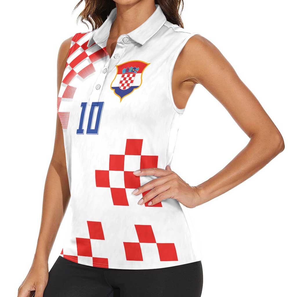 Custom Croatia National Football Women Sleeveless Polo Shirt Dynamic Red Heritage Checkerboard Pattern